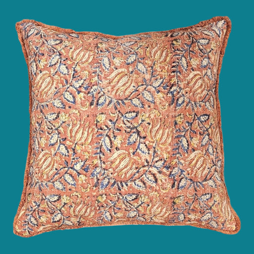Brick Red Block Print Cushion Cover