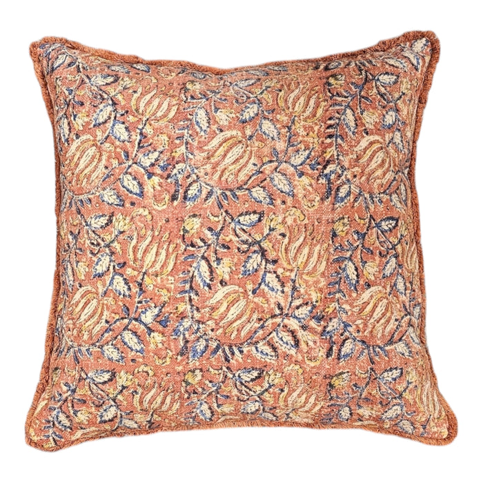 Brick Red Block Print Cushion Cover