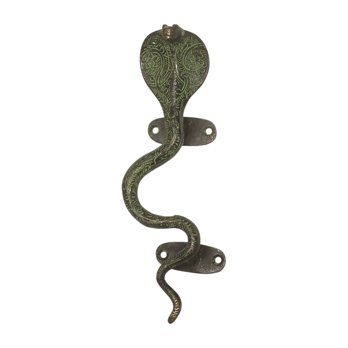 Cobra Design Green Patina Brass Handle on a white background