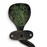 Reverse Side picture of the hooded head of a Cobra Design Green Patina Brass Handle on a white background