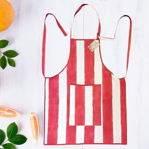 Cotton Apron Carmine Stripes Design