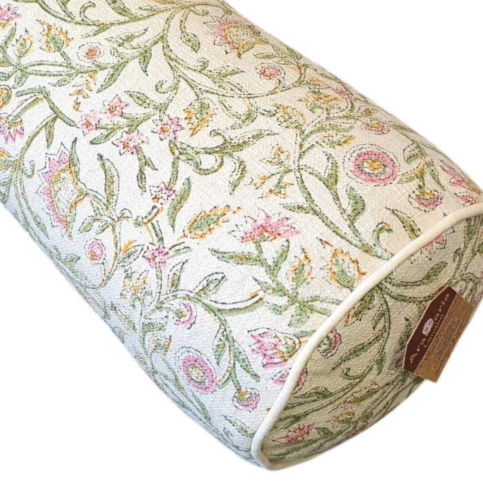 Cream and Pink Block Print Bolster Cover