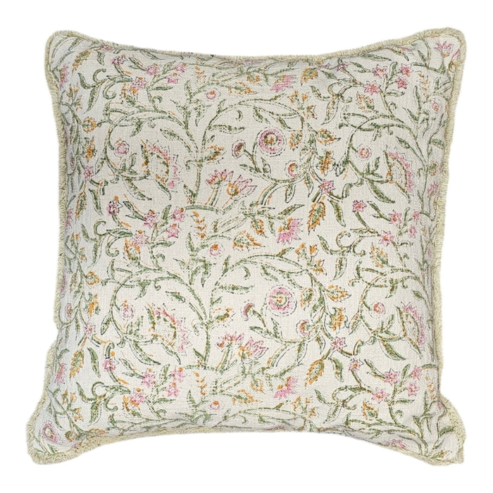 Cream and Pink Block Print Cushion Cover