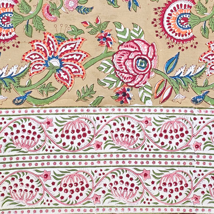 Crimson Anar Block Print Tablecloth Border Design