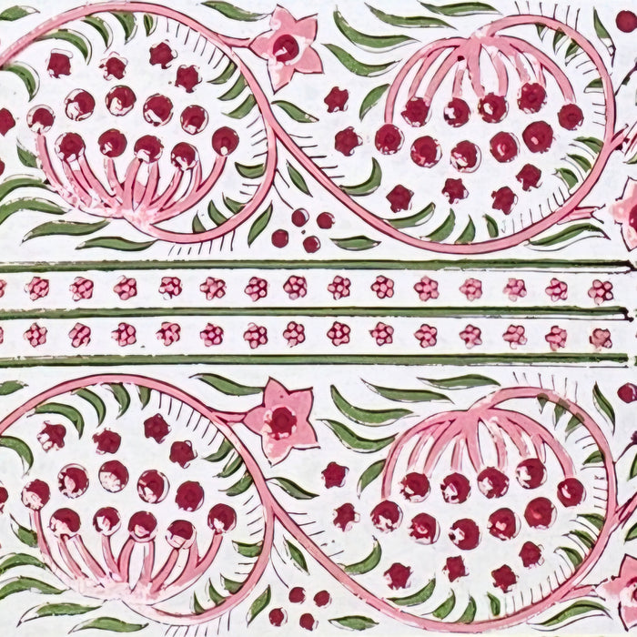 Close up detail of the Crimson Anar Block Print Tablecloth Border
