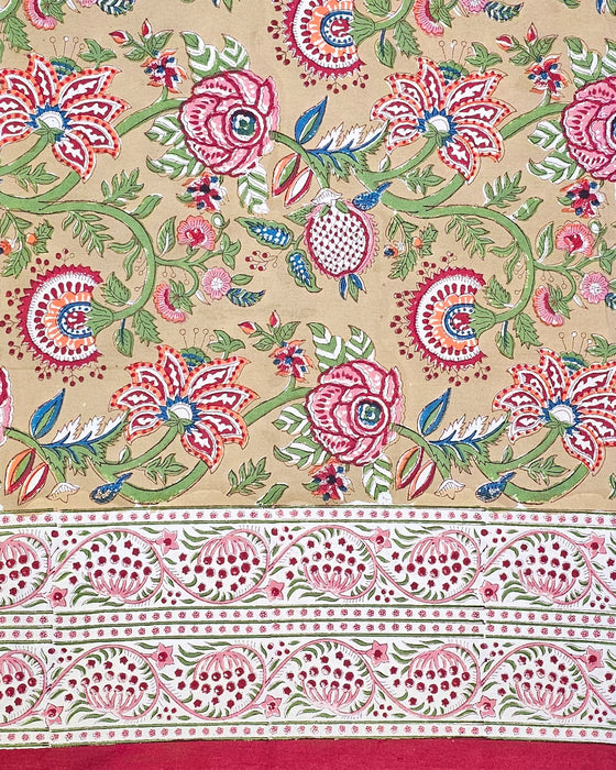 Hand Block Printed Cotton Tablecloth | Crimson Anar | 6-Seater