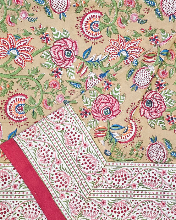 Hand Block Printed Cotton Tablecloth | Crimson Anar | 6-Seater