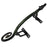 A brass handle with a green patina and a curly tail design on a white background