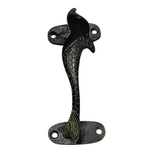 Dolphin Design Green Patina Brass Handle on a white background