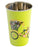 Green cup with a colorful rickshaw design on a white background