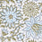 Close up detail of a white cotton tablecloth hand-block printed with soft blue flowers and sage green leaves.