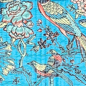 Colorful birds and flowers on a sky blue background