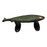 A brass handle in the shape of a fish with a green patina on a white background