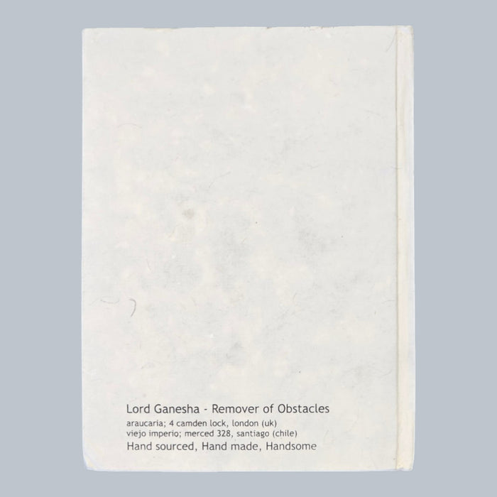 Picture of the reverse side of Lord Ganesha noteboo on a grey background