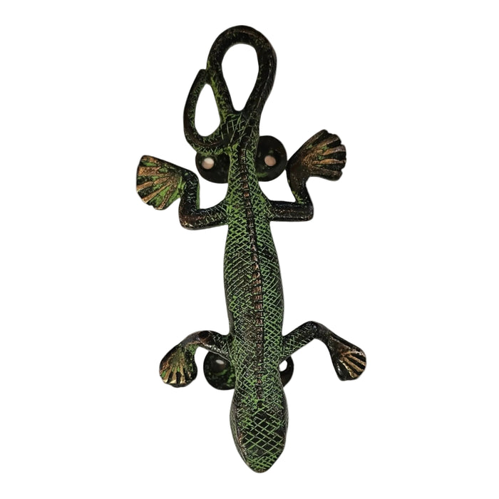 Gecko Design Green Patina Brass Handle on a white background