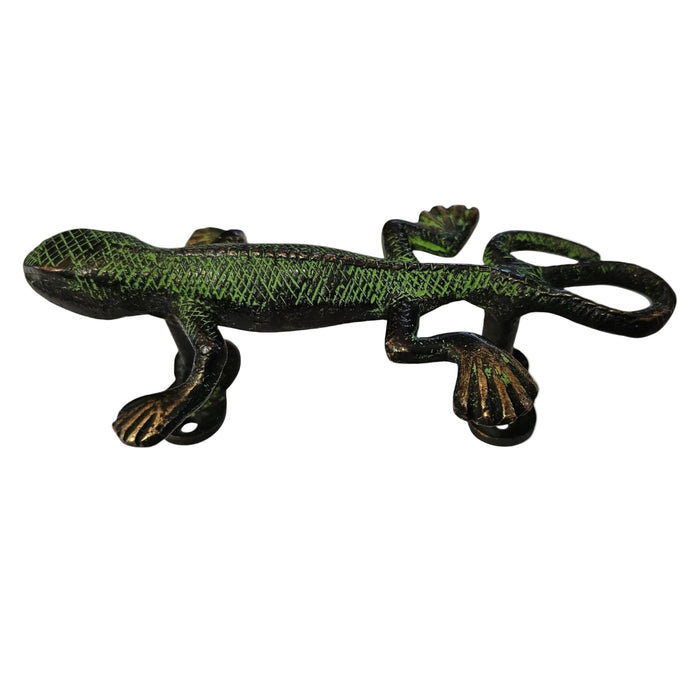 Gecko Design Green Patina Brass Handle on a white background