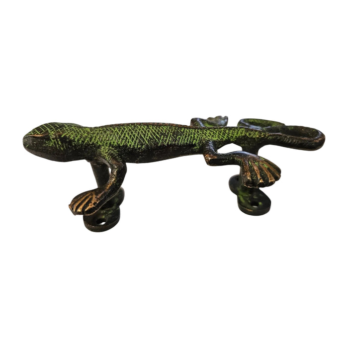 Gecko Design Green Patina Brass Handle on a white background
