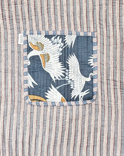 Grey Crane Quilted Cotton Tote Bag with Stiripey Internal Lining and Inside Pocket