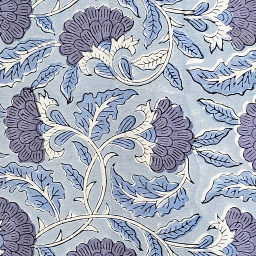 French Blue and White Floral Cotton Block Print Tablecloth
