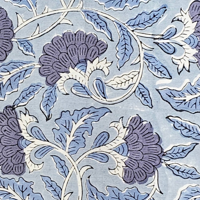 French Blue and White Floral Cotton Block Print Tablecloth
