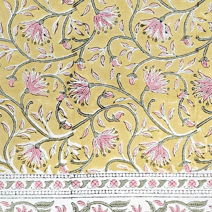 Marigold Jaal design block printed cotton tablecloth 110 x 110 cm