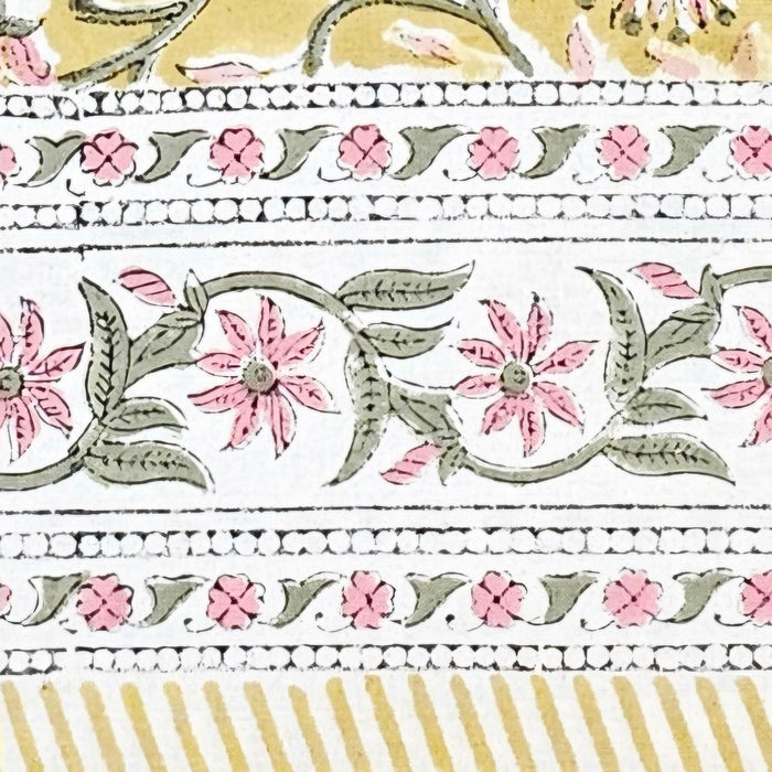 Hand Block Printed Cotton Tablecloth | Marigold Jaal | Small Square 110 x 110cm