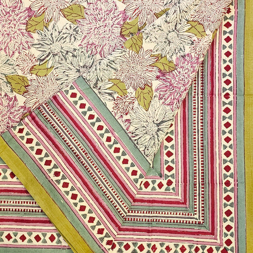 Decorative fabric with floral and geometric patterns