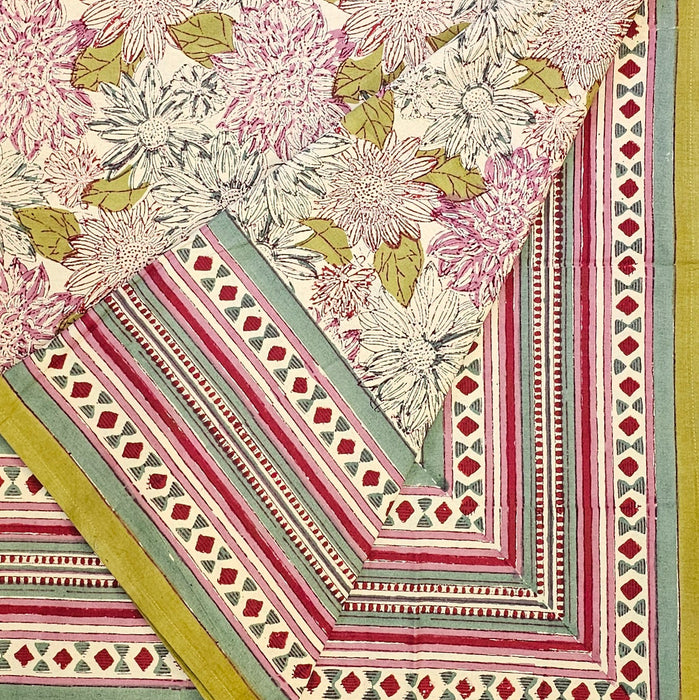 Decorative fabric with floral and geometric patterns