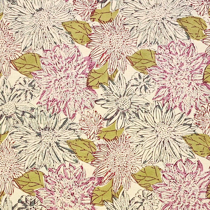Floral pattern with pink and green flowers on a beige background