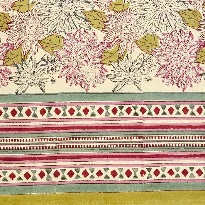 Floral pattern with striped border on a fabric background