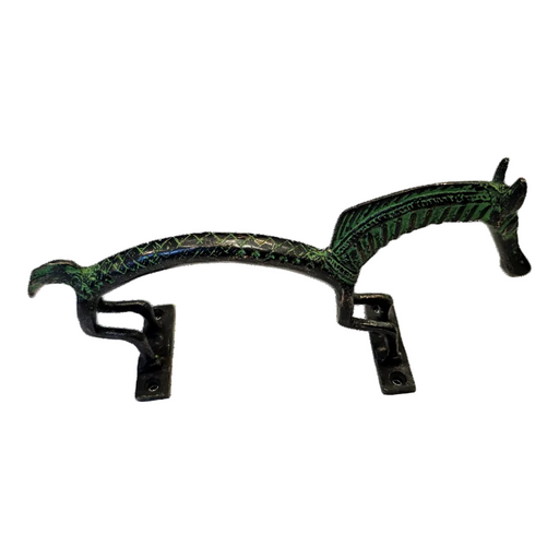 Horse Design Green Patina Brass Handle on a white background