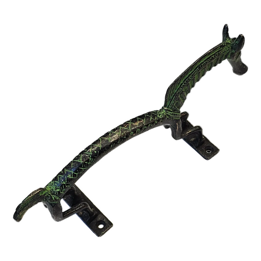 Horse Design Green Patina Brass Handle on a white background