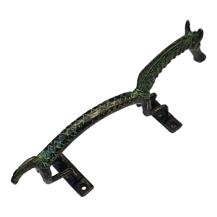 Horse Design Green Patina Brass Handle on a white background