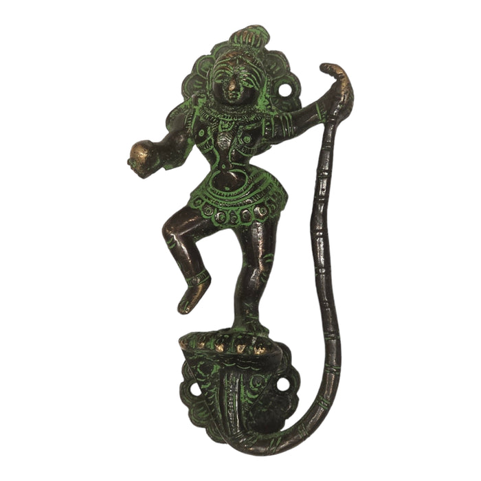 Kaliya Mardan Krishna Design Green Patina Brass Handle on a white background