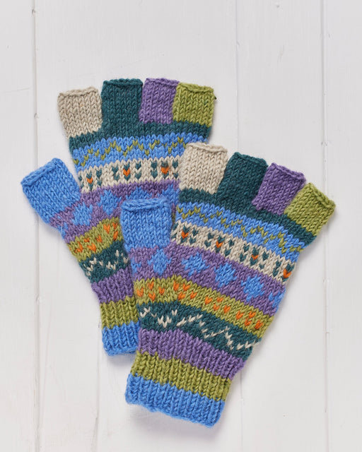 A pair of hand knitted Kantega Fingerless Gloves