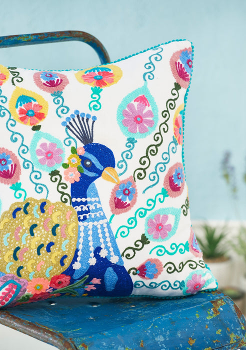 Mahima Embroidered Peacock Cushion Cover