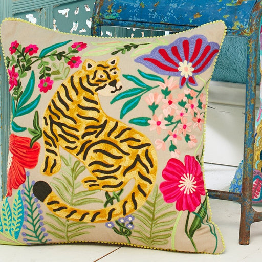 Mahima Embroidered Tiger Cushion Cover