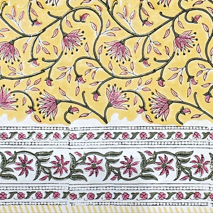 Border detail of the Marigold Jaal Block Printed Cotton Tablecloth