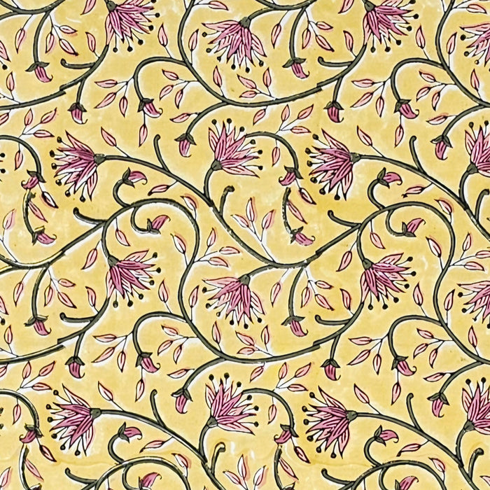 Close up detail of the Marigold Jaal Block Printed Cotton Tablecloth