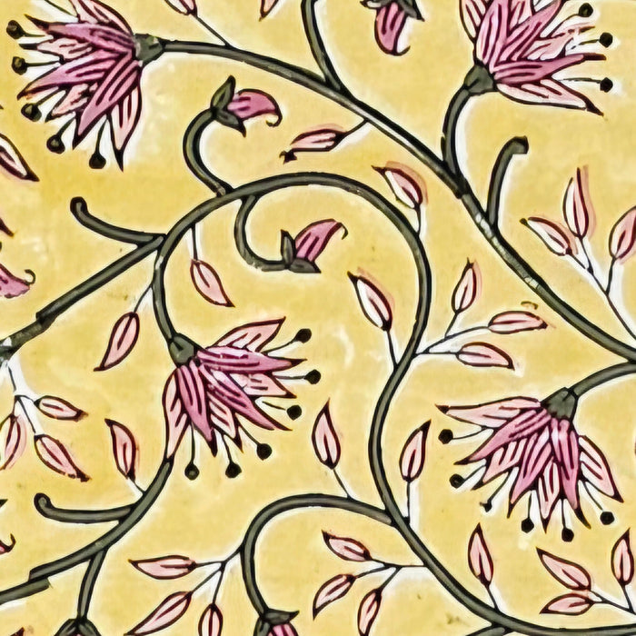 Close up of the Marigold Jaal Block Printed Cotton Tablecloth