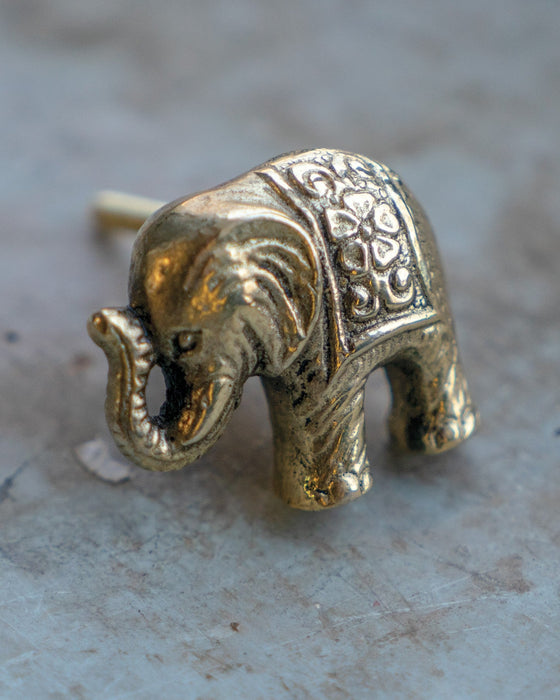 Metal Elephant Shaped Knob on a grey background