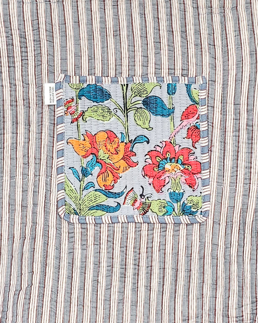 Multi Floral Quilted Cotton Tote Bag with Inside stripey lining and pocket