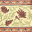 Dusky indigo slate hand-block printed cotton tablecloth with Terracotta-rust, warm peach-cream, and soft sage-celadon botanicals.  Close up of the border.