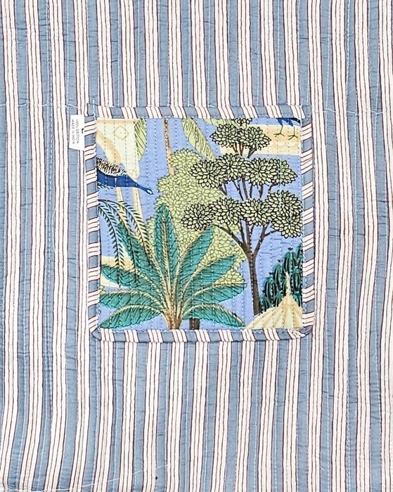 Peacock Temple Quilted Cotton Tote Bag with Inside stripey lining and pocket