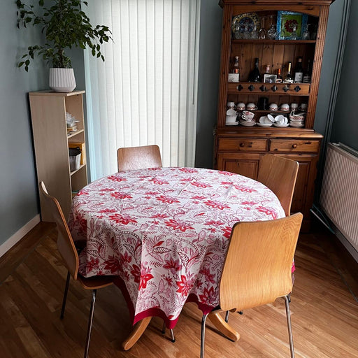 Block Print Tablecloth - Carmine Floral Design