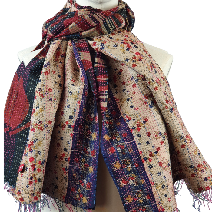 Reversible Silk Kantha Scarf