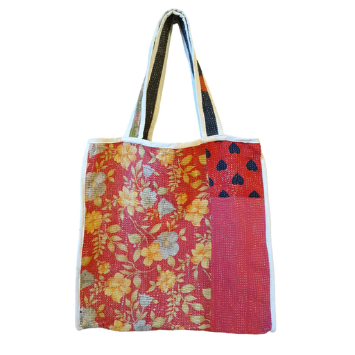 Reversible Tote Bag Made from a Vintage Hand Stitched Cotton Kantha Blanket