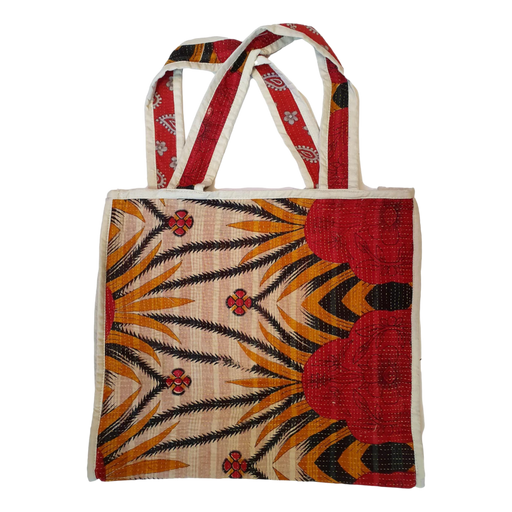 Reversible Tote Bag Made from a Vintage Hand Stitched Cotton Kantha Blanket