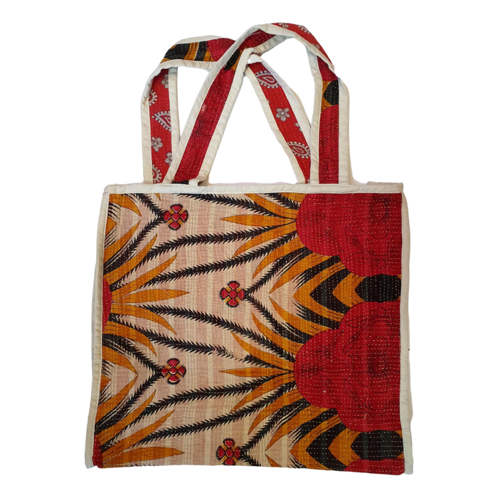 Reversible Tote Bag Made from a Vintage Hand Stitched Cotton Kantha Blanket