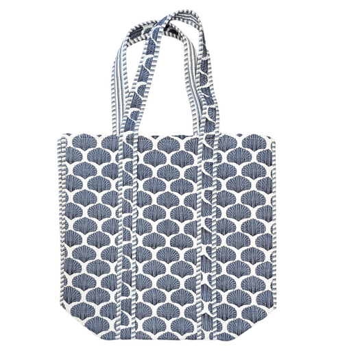 Quilted Block Print Tote Bag - Grey Shells